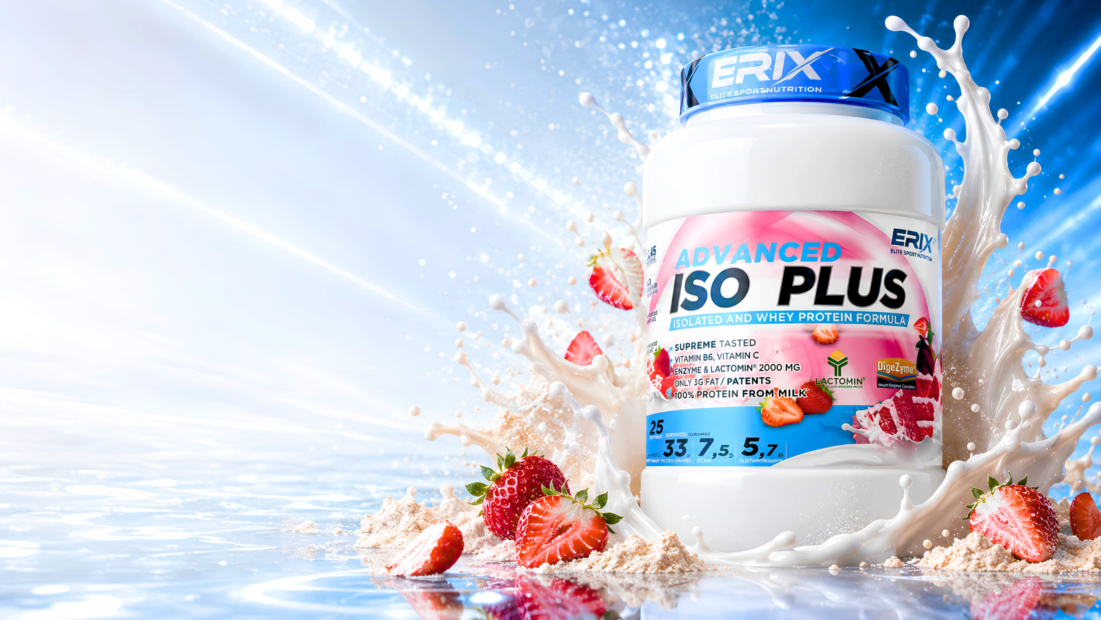 Bote de proteína aislada ISO Plus de fresa