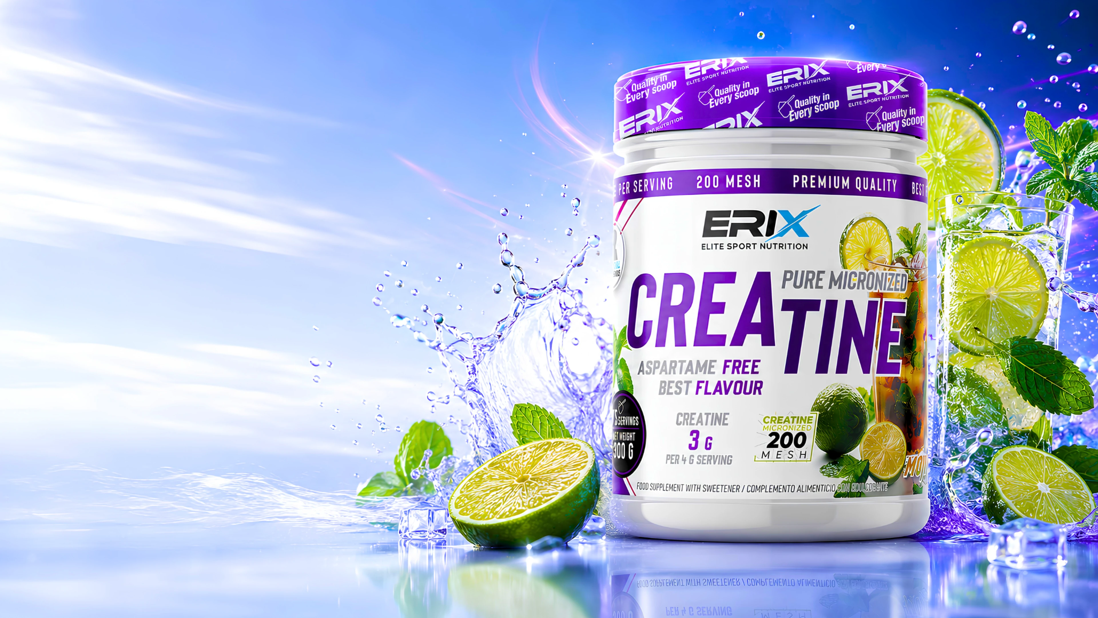 Bote de creatina micronizada sabor mojito